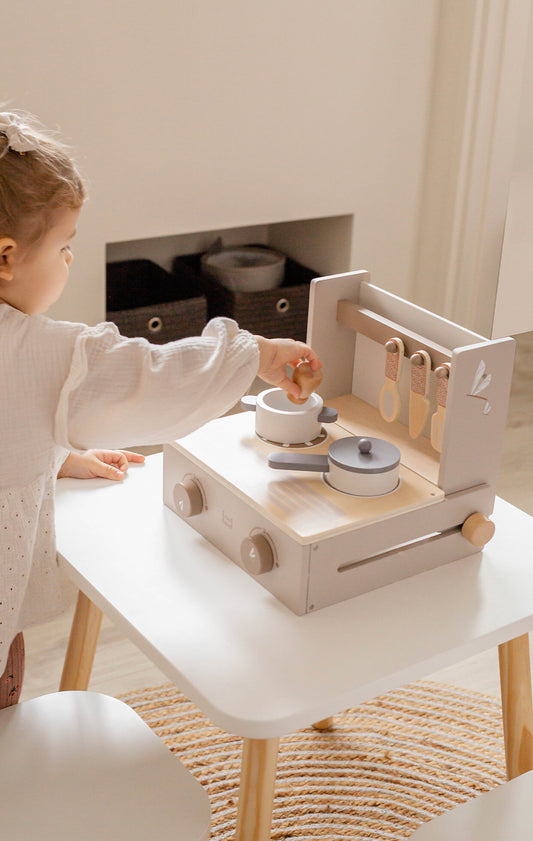 Mini Cucina Pieghevole in Legno - Beige - Legno di Faggio Certificato FSC